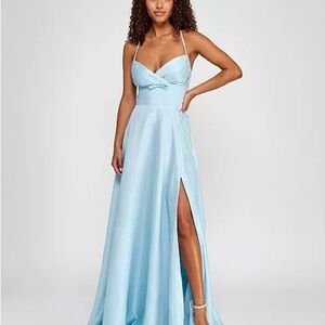 B Darlin Blue Sleeveless Slit Maxi Gown
